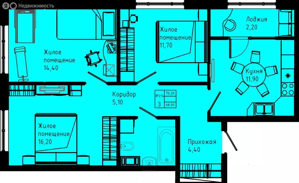 3-комнатная квартира: Коммунар, Железнодорожная улица, 41к3 (70.2 м) - Фото 1