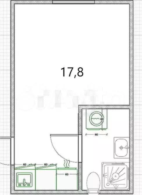 Квартира-студия, 17,8 м, 4/5 эт. - Фото 0