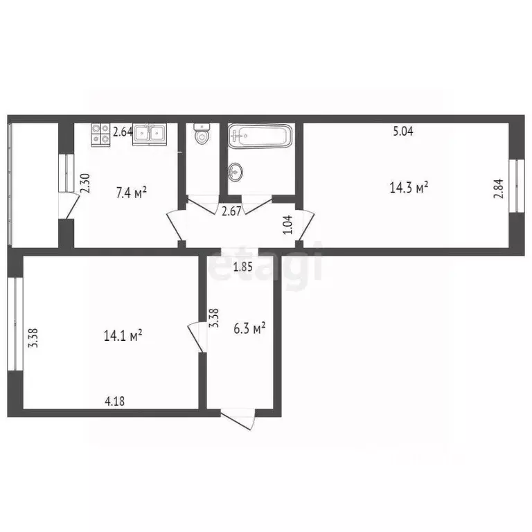 2-к кв. Орловская область, Орел ул. Латышских Стрелков, 14 (48.8 м) - Фото 1