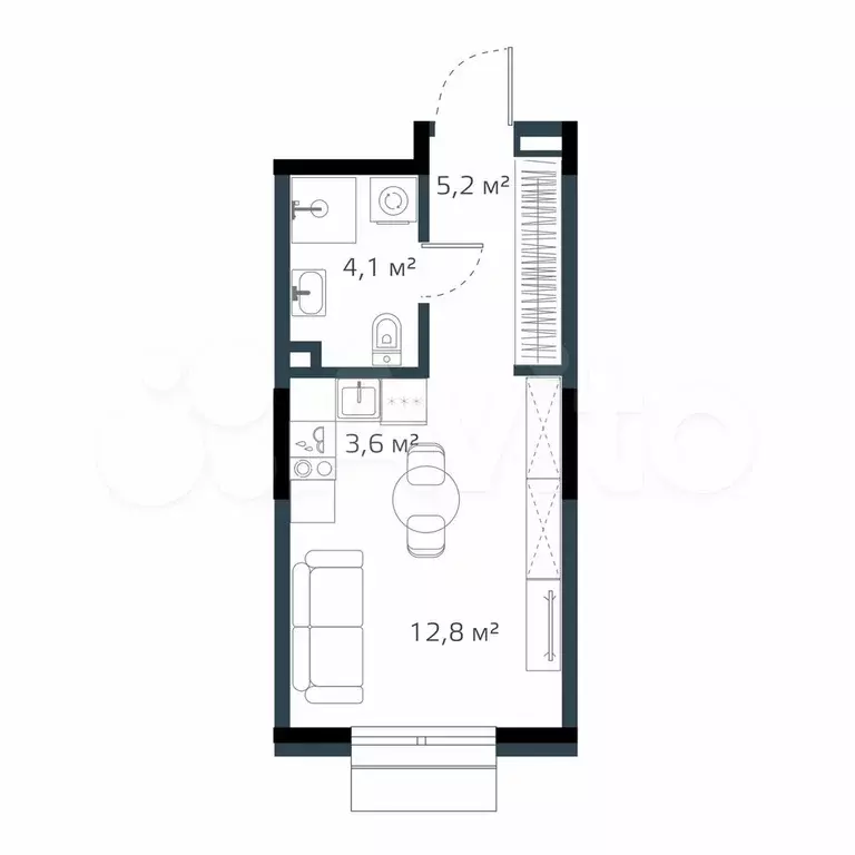 Квартира-студия, 25,7 м, 8/12 эт. - Фото 0