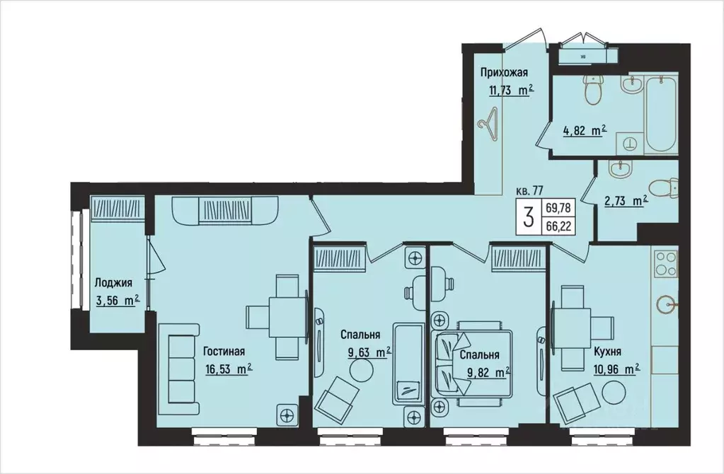 3-к кв. Нижегородская область, Нижний Новгород Литературная ул., 5 ... - Фото 1