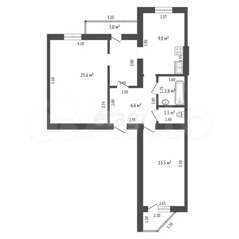 2-к. квартира, 59,8 м, 2/5 эт. - Фото 0