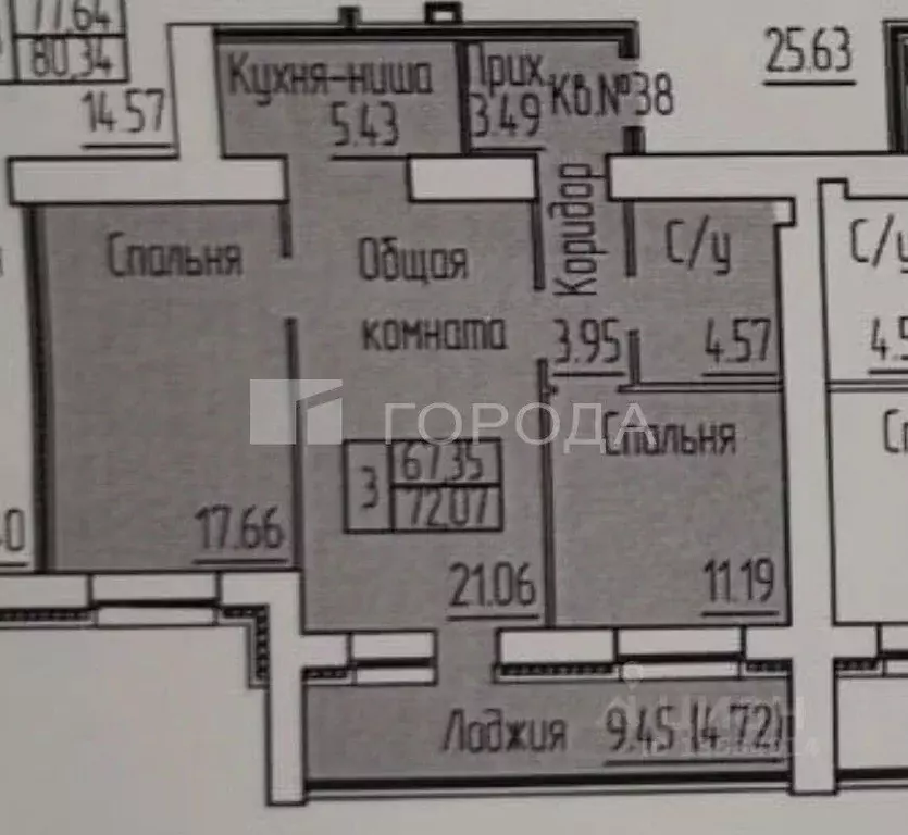 3-к кв. Алтайский край, Барнаул просп. Космонавтов, 17 (72.0 м) - Фото 2