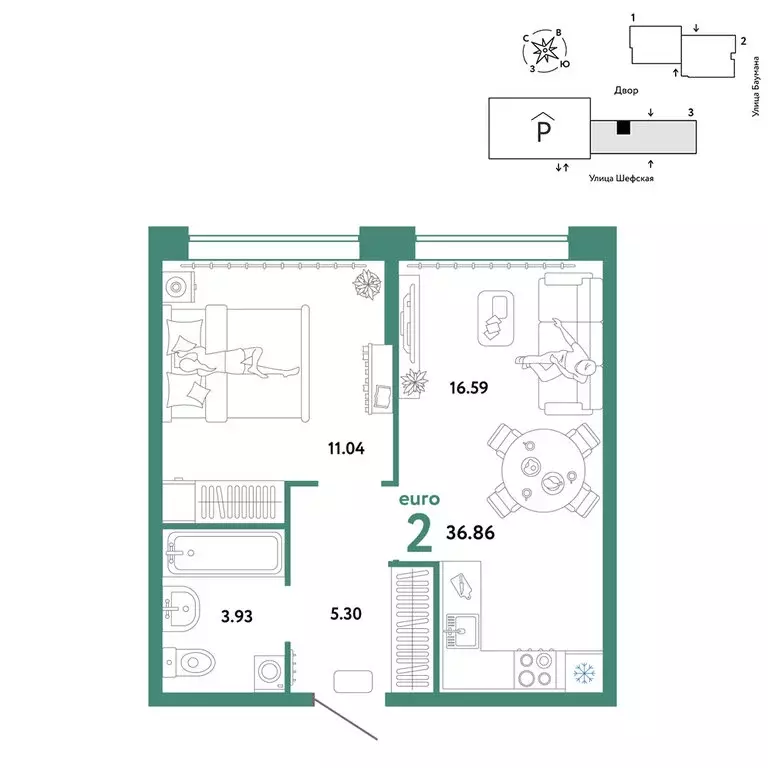 2-комнатная квартира: Екатеринбург, Шефская улица, 22А (36.86 м) - Фото 0