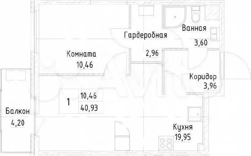 1-к. квартира, 42,1 м, 4/26 эт. - Фото 1