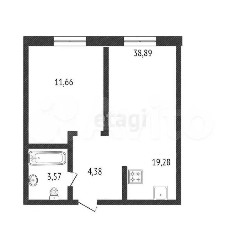1-к. квартира, 38,4 м, 2/8 эт. - Фото 0