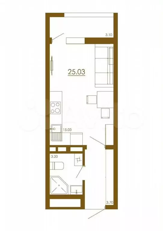Квартира-студия, 25 м, 6/13 эт. - Фото 1