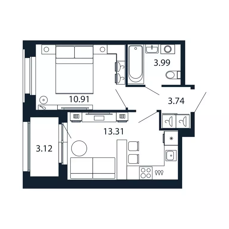 1-комнатная квартира: Новоселье, Центральная улица, 30к1 (31.6 м) - Фото 1