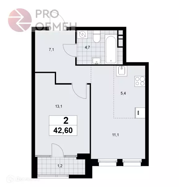 Продаётся 2-к квартира, 42.6 м - Фото 1