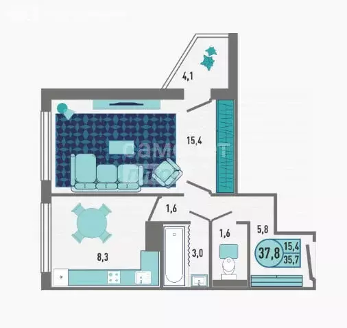 1-комнатная квартира: Липецк, микрорайон Европейский, ЖК Геометрия, ЖК ... - Фото 1