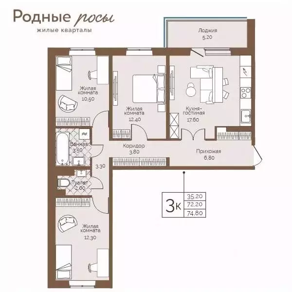 3-к кв. Пермский край, Пермский муниципальный округ, с. Фролы Родные ... - Фото 1