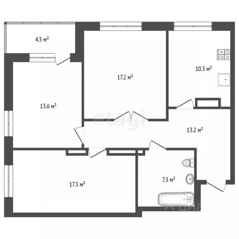 2-к кв. Тюменская область, Тюмень ул. Мельникайте, 32 (78.9 м) - Фото 0