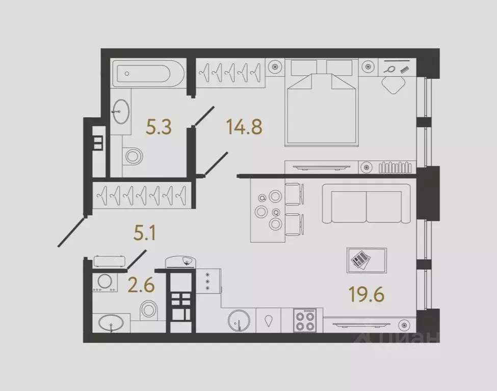 1-к кв. Санкт-Петербург ул. Чапыгина, 4 (47.4 м) - Фото 1