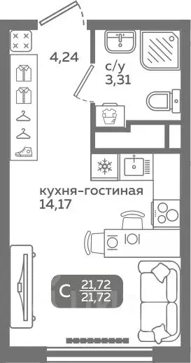 Студия Тюменская область, Тюмень ул. Заполярная, 9/2 (21.72 м) - Фото 0