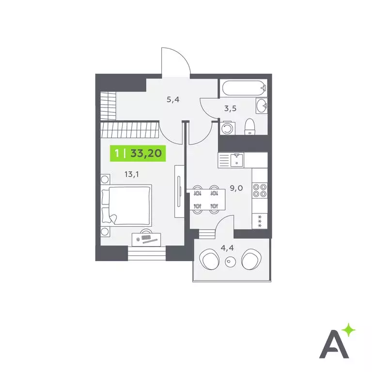 1-комнатная квартира: Кудрово, Солнечная улица, 4 (33.2 м) - Фото 1
