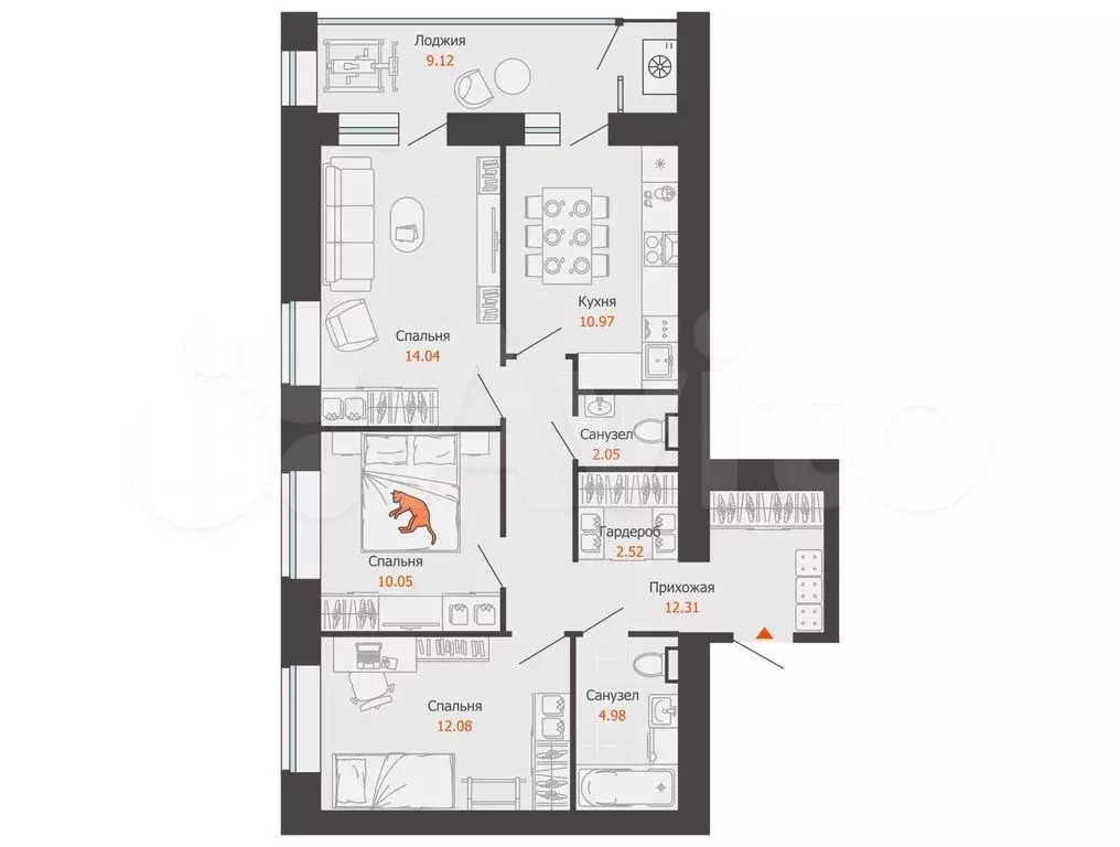 3-к. квартира, 74 м, 2/8 эт. - Фото 0
