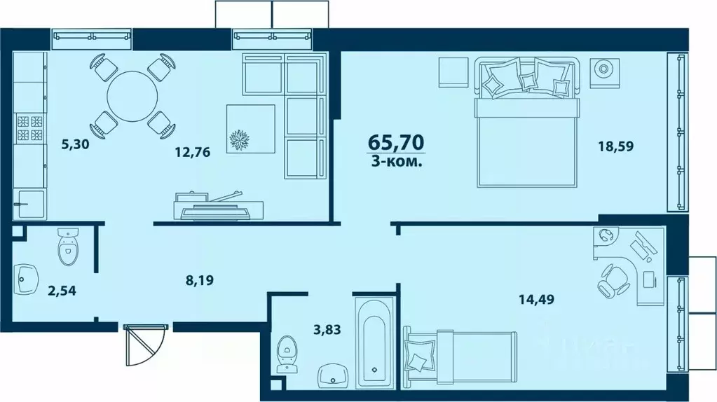 3-к кв. Башкортостан, Уфа ул. Ивана Спатара, 14 (65.7 м) - Фото 1