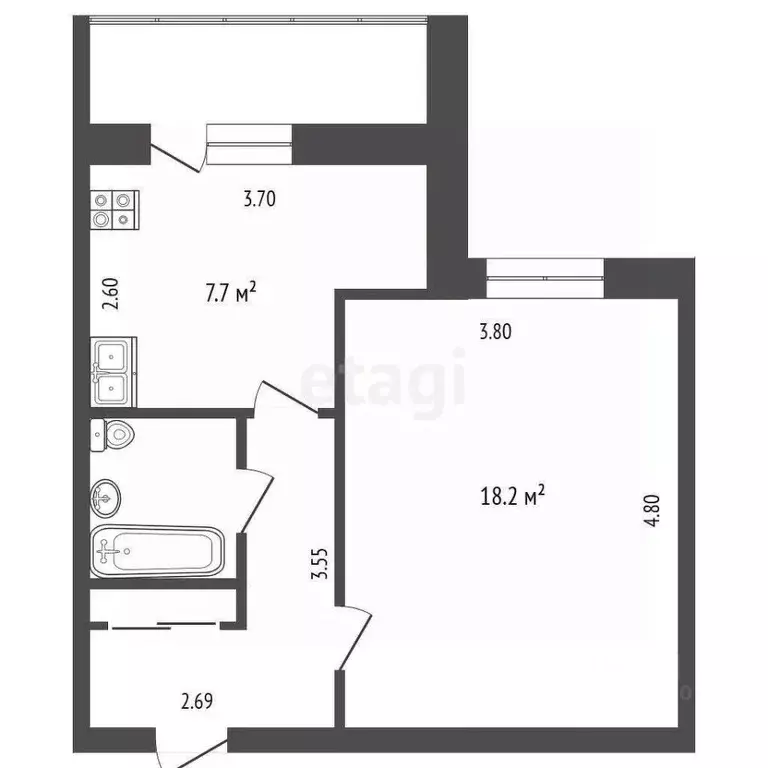1-к кв. Тюменская область, Тюмень ул. Мельникайте, 46А (35.4 м) - Фото 2