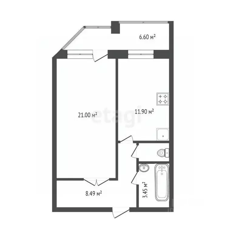 1-к кв. Красноярский край, Красноярск ул. Копылова, 19 (47.0 м) - Фото 2