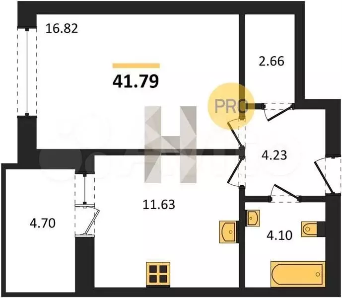 1-к. квартира, 41,8 м, 3/9 эт. - Фото 1