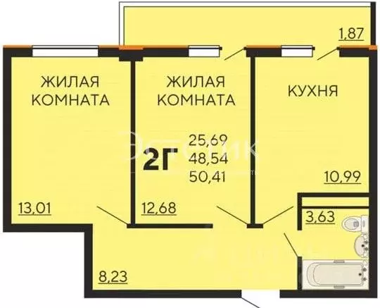 2-к кв. Краснодарский край, Краснодар ул. Краеведа Соловьева, 6 (52.0 ... - Фото 0