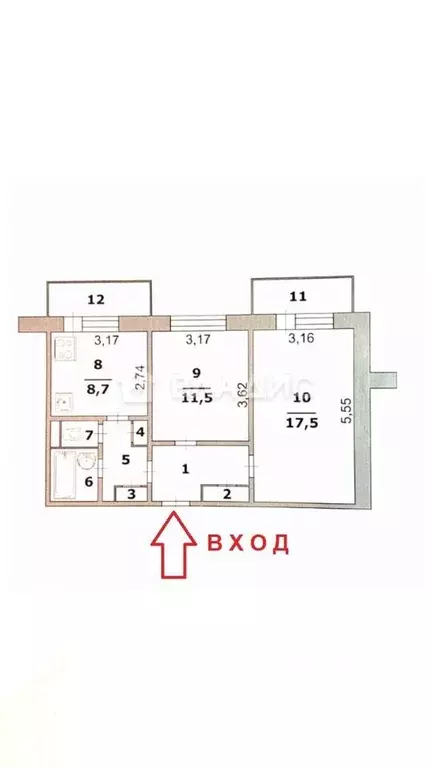 2-к кв. Белгородская область, Белгород ул. Губкина, 35 (51.1 м) - Фото 2