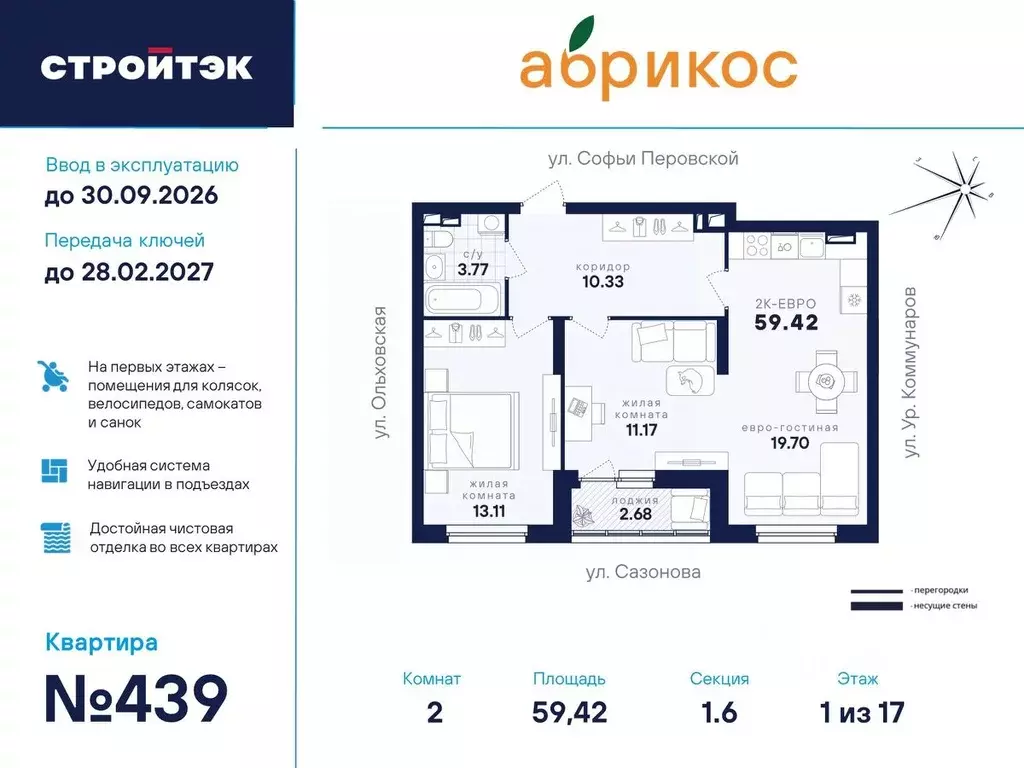 2-к кв. Свердловская область, Екатеринбург ул. Софьи Перовской, 106А ... - Фото 0