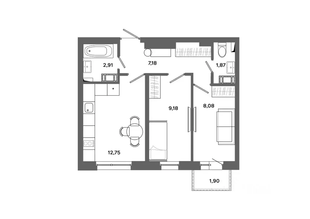 2-к кв. Ханты-Мансийский АО, Сургут 30А мкр,  (42.54 м) - Фото 0