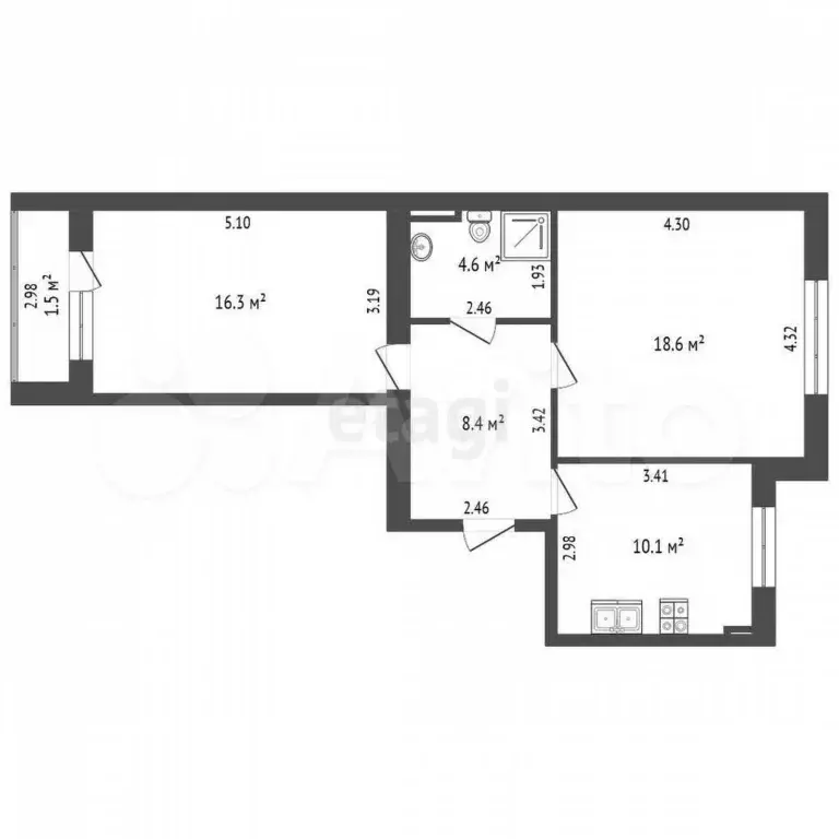 2-к. квартира, 59,5 м, 7/10 эт. - Фото 0