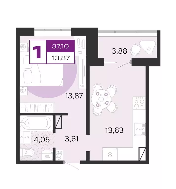 1-комнатная квартира: Брянск, жилой комплекс Д-4 (37.1 м) - Фото 1