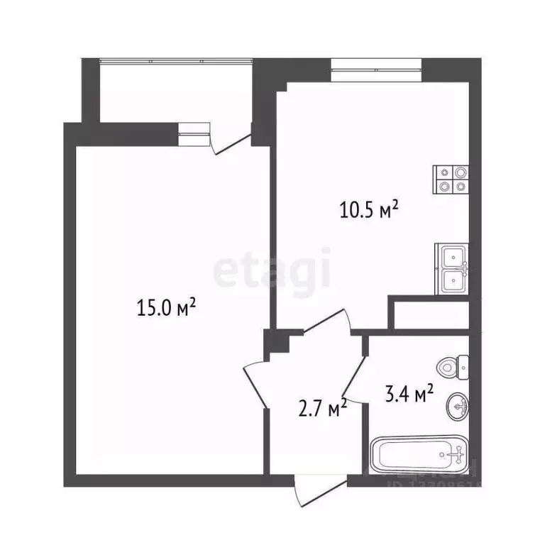 1-к кв. Омская область, Омск ул. Дианова, 34 (31.4 м) - Фото 1