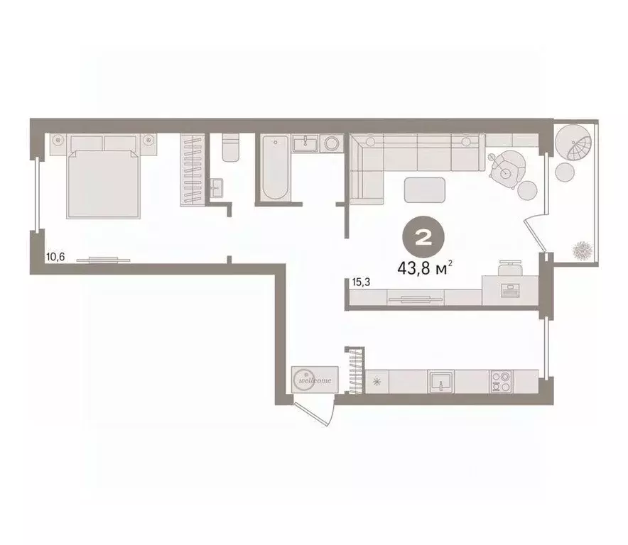 2-к кв. Тюменская область, Тюмень ул. Монтажников, 12 (43.8 м) - Фото 2