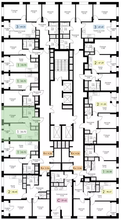 1-к кв. Тульская область, Тула Один жилой комплекс (33.7 м) - Фото 2