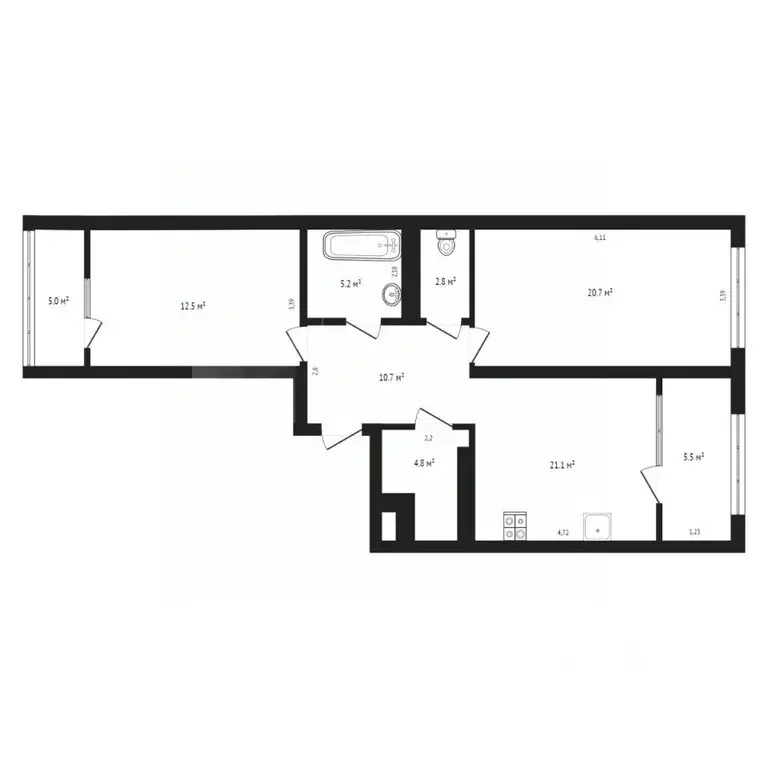 2-к кв. Тюменская область, Тюмень ул. Евгения Войнова, 7 (93.3 м) - Фото 1