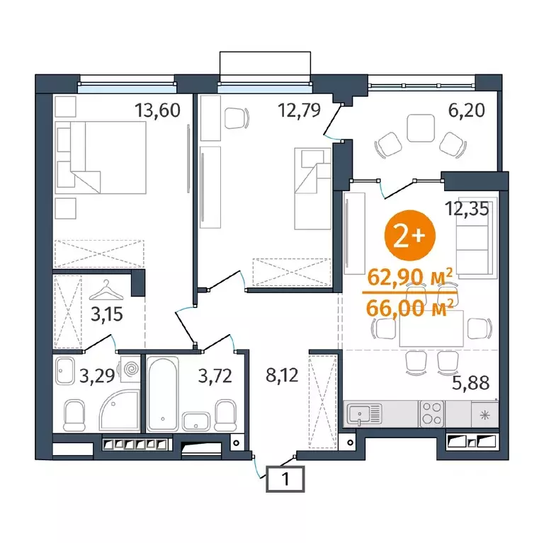 2-к кв. Тюменская область, Тюмень ул. Тимофея Кармацкого, 17 (62.9 м) - Фото 0