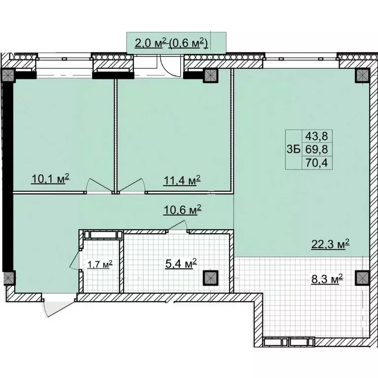 3-к кв. Томская область, Томск ул. Владимира Высоцкого, 8Д (69.8 м) - Фото 1