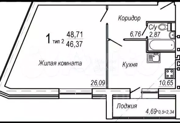 1-к. квартира, 49 м, 2/3 эт. - Фото 0