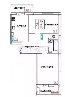 2-к кв. Смоленская область, Смоленск ул. 2-я Киевская, 20А (62.2 м) - Фото 1