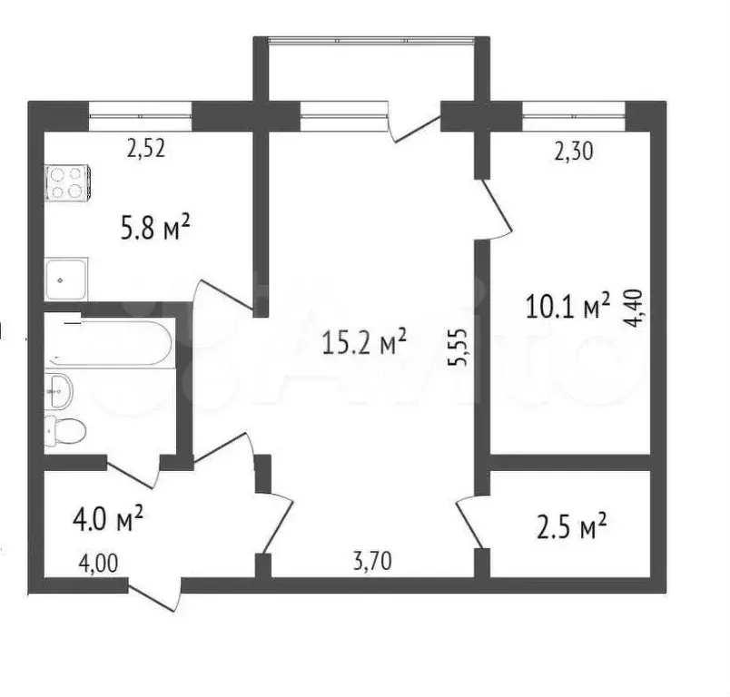 2-к. квартира, 41,9 м, 2/5 эт. - Фото 0