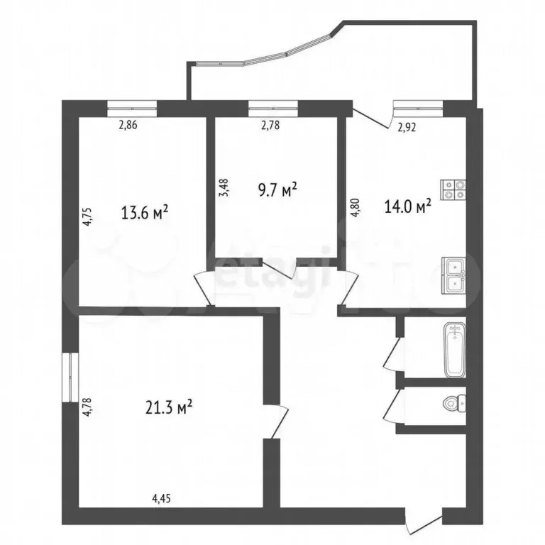 3-к. квартира, 79,9 м, 4/5 эт. - Фото 0