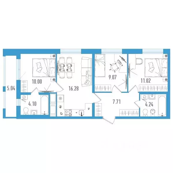 3-к кв. Санкт-Петербург дор. Муринская, 67 (63.93 м) - Фото 0