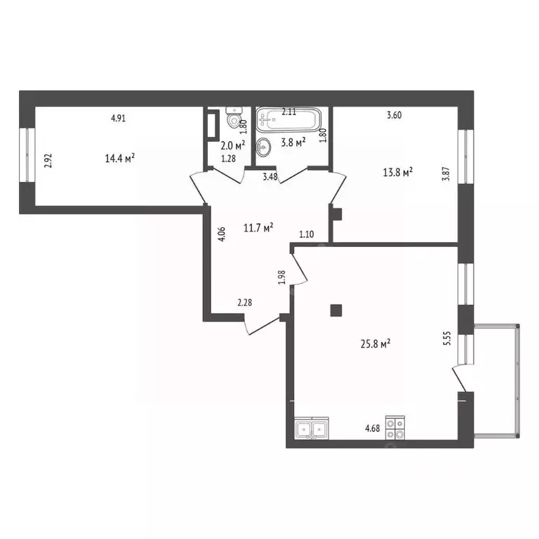 2-к кв. Крым, Феодосия ш. Симферопольское, 48к1 (71.5 м) - Фото 2