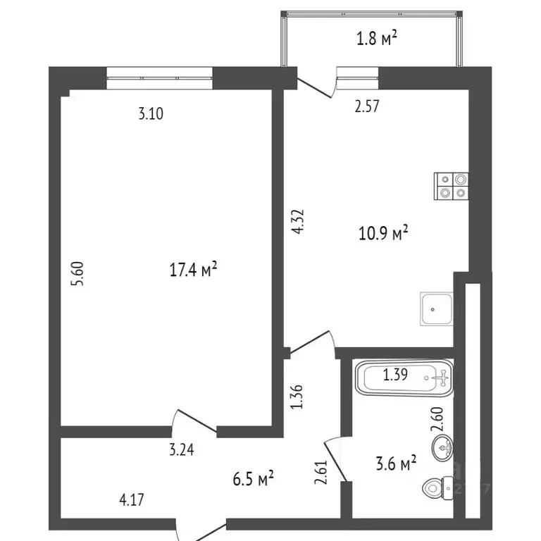 1-к кв. Тюменская область, Тюмень Заречный проезд, 37к1 (40.0 м) - Фото 2