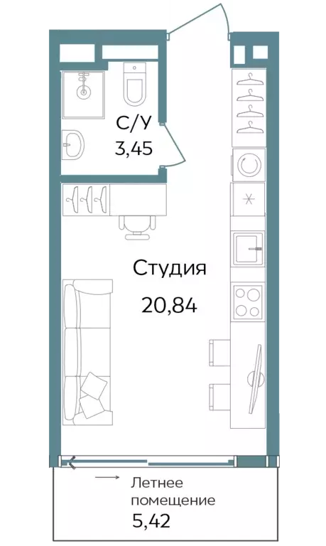 квартира-студия, 29.71 м - Фото 0