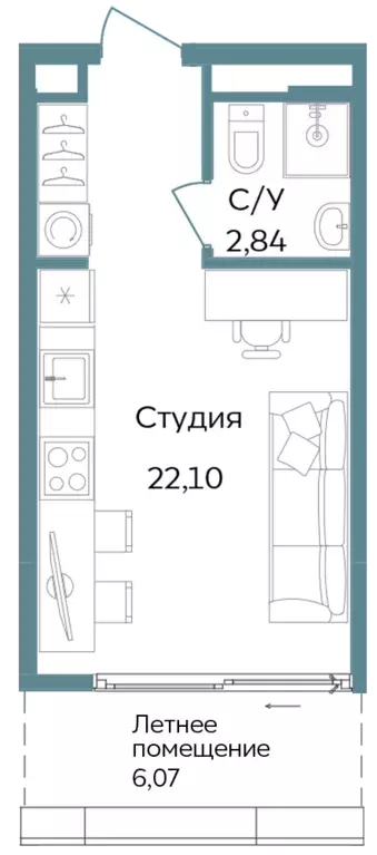 квартира-студия, 31.01 м - Фото 0