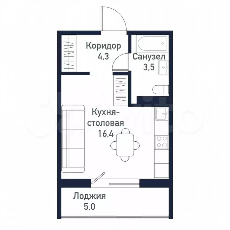 Квартира-студия, 24,2м, 4/10эт. - Фото 0