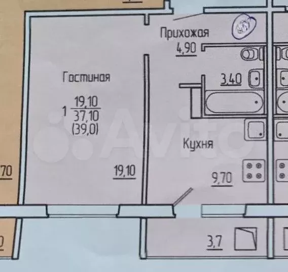 1-к. квартира, 39 м, 1/9 эт. - Фото 0