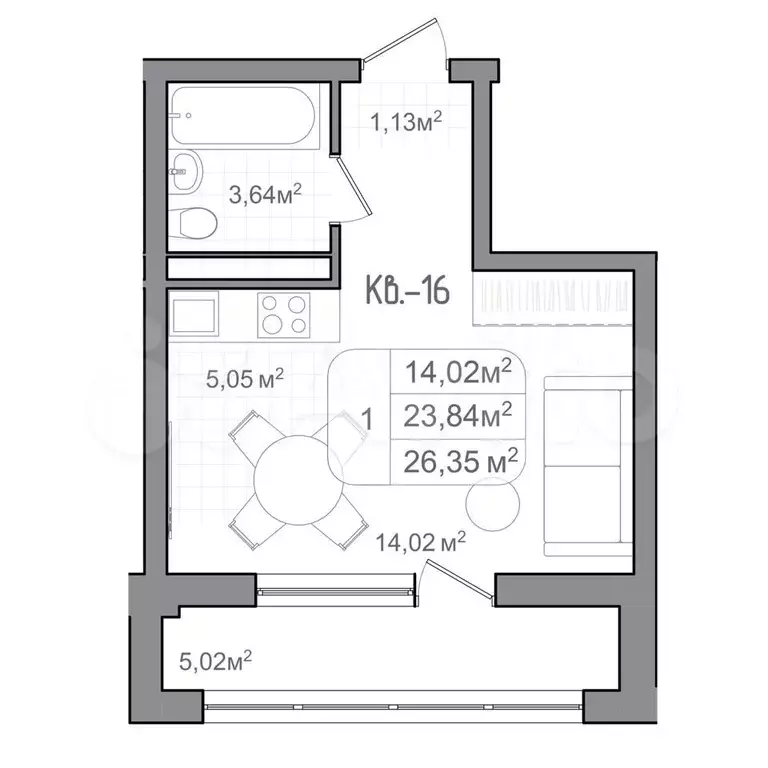 Квартира-студия, 26,4 м, 3/10 эт. - Фото 0