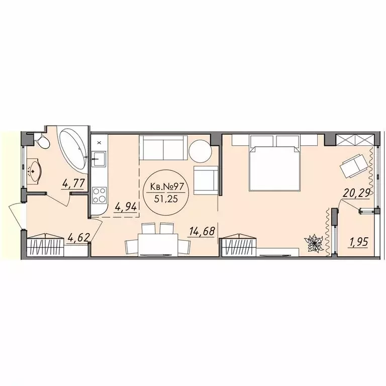 1-комнатная квартира: Восход, Наташинская улица, 2Ж (51.25 м) - Фото 1