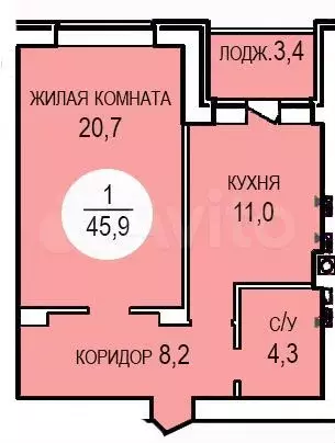 1-к. квартира, 45,9 м, 3/4 эт. - Фото 0